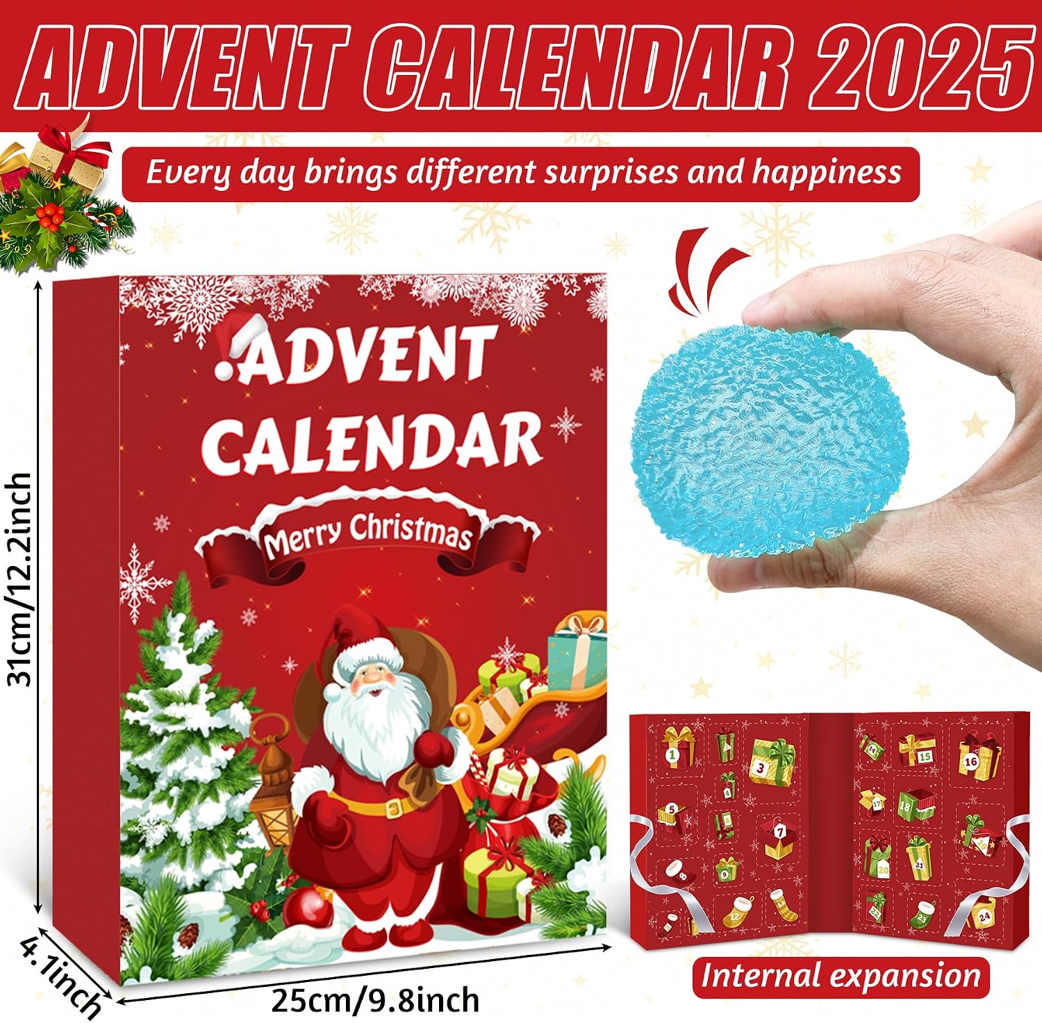Advent Calendar 2026, 24 Days of Christmas Countdown Calendar | Including 24 Kawaii Squishies Toys, Surprises Sensory Fidget Toys for Kids & Adult, Christmas Party Favors Squeeze Gift