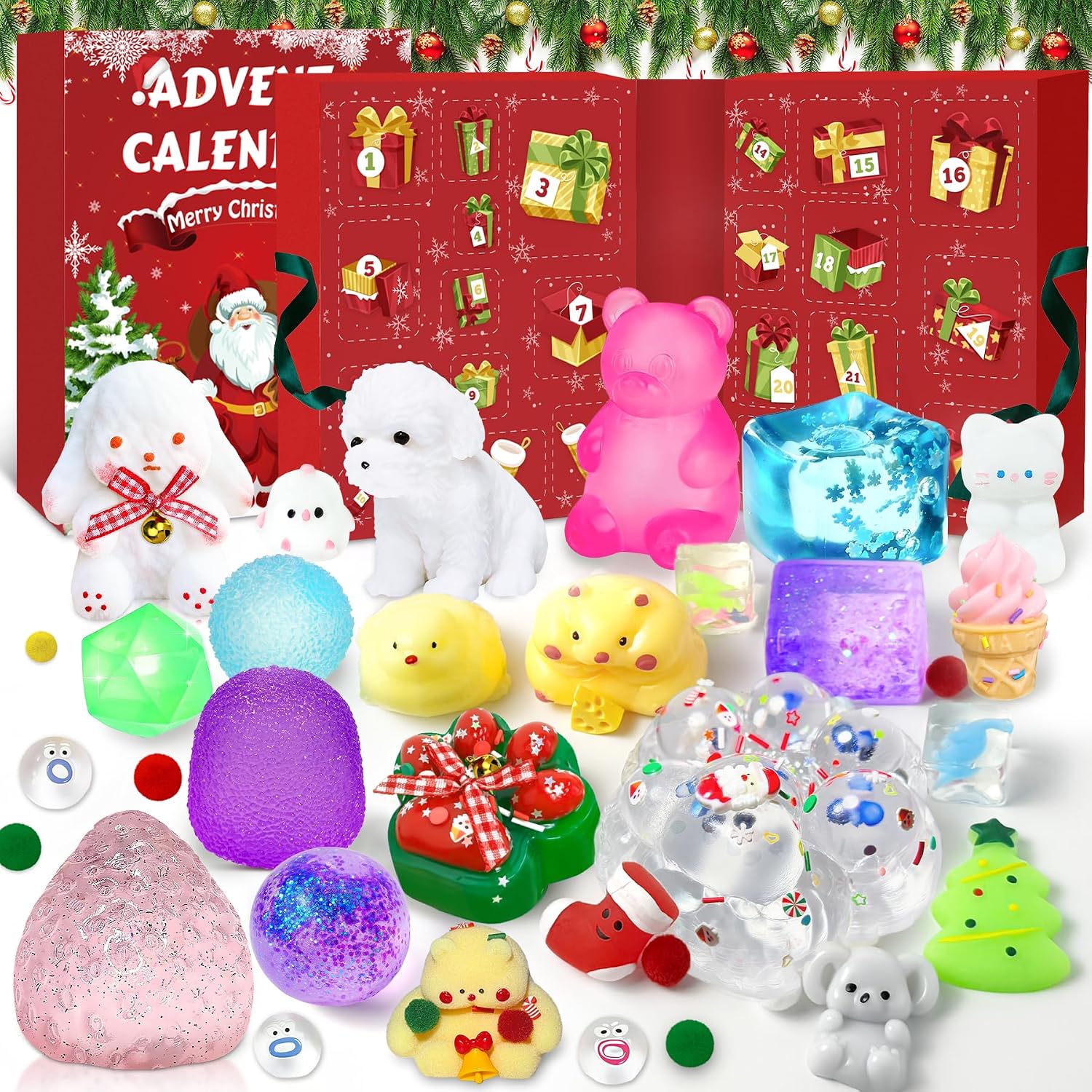 Advent Calendar 2026, 24 Days of Christmas Countdown Calendar | Including 24 Kawaii Squishies Toys, Surprises Sensory Fidget Toys for Kids & Adult, Christmas Party Favors Squeeze Gift