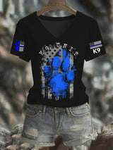 Women's Blue Line Patriotic K9 Police Officer Dog T-Shirt