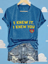 V-Neck Retro I Knew It Print T-Shirt