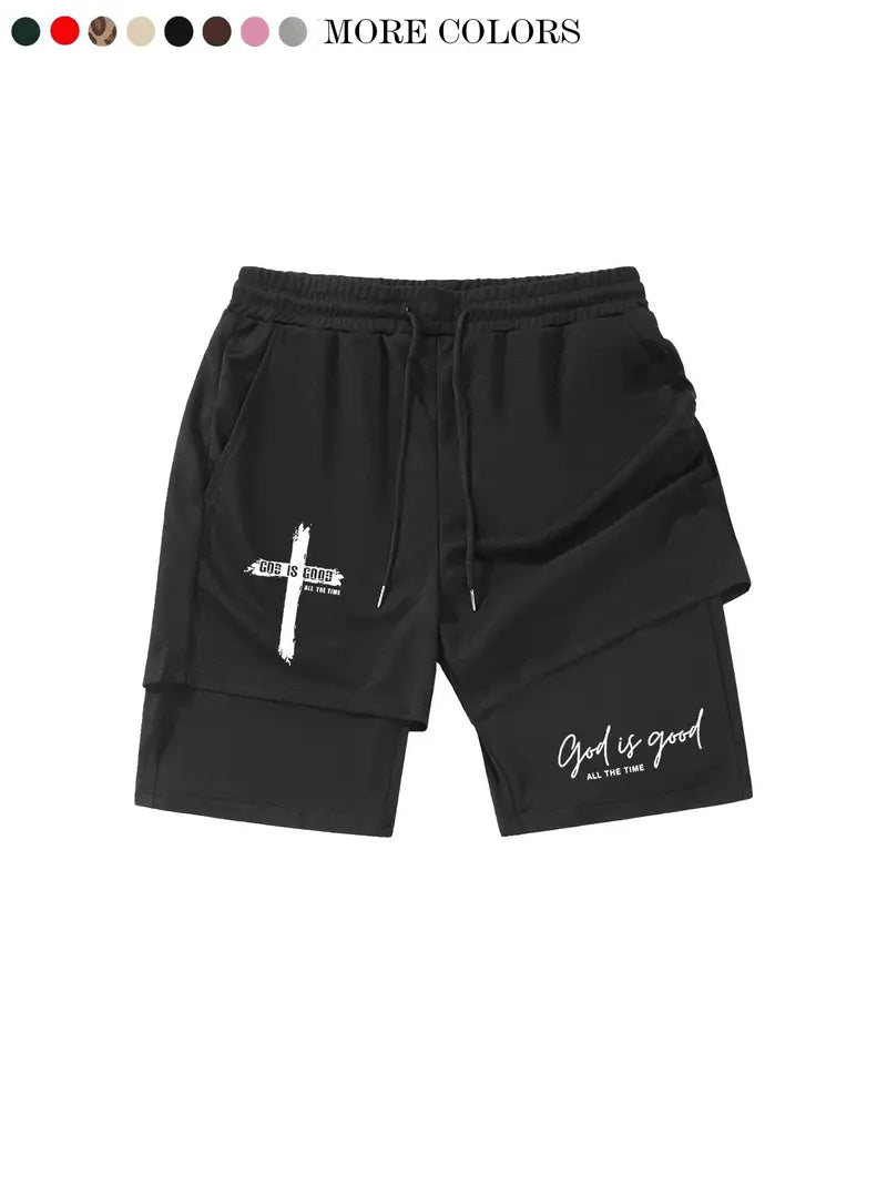 Unisex God Is Good Print Drawstring Waist Shorts