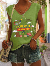 V-Neck Retro I Knew It Print Tops Tank