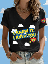 V-Neck Retro I Knew It Print T-Shirt