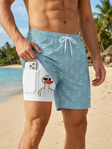 Unisex Prank Duck Print 2-in-1 Beach Shorts