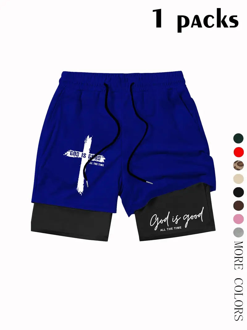 Unisex God Is Good Print Drawstring Waist Shorts