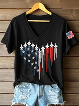 Women's 250th Anniversary Embroidery Pattern V-Neck T-Shirt