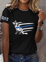 Women's Blue Line Patriotic K9 Police Officer Dog T-Shirt