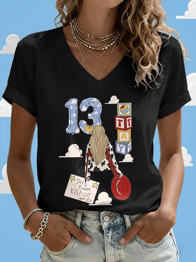 V-Neck Retro I Knew It Print T-Shirt