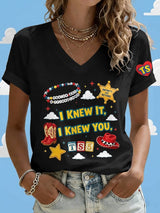 V-Neck Retro I Knew It Print T-Shirt
