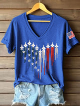 Women's 250th Anniversary Embroidery Pattern V-Neck T-Shirt