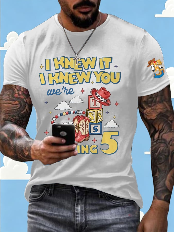 Men's Retro I Knew It Print Round Neck T-shirt
