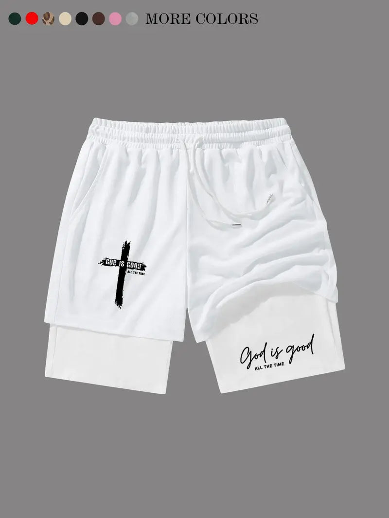 Unisex God Is Good Print Drawstring Waist Shorts