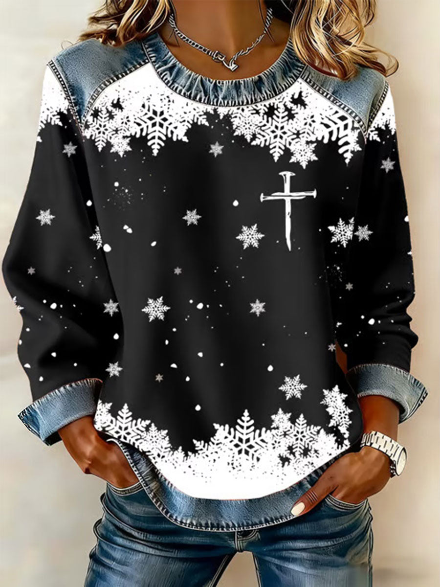 Women's Christmas Cross Print Casual Top