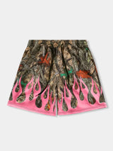 Unisex Trendy Baggy Camouflage and Flame Print Beach Shorts