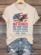 Women's  No Kings USA Patriotic Tee ,250 Years of Democracy printed T-shirt